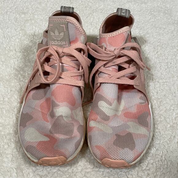 Adidas Womens NMD XR1 Duck Camo Sneakers in Pink and Gray Mesh Knit 9 - Picture 3 of 8